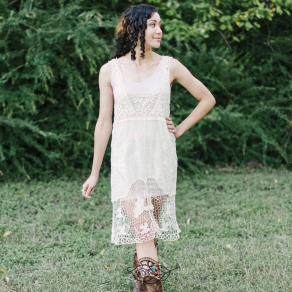 Oragami Bohemian Lace Midi Dress in Cream size Small
